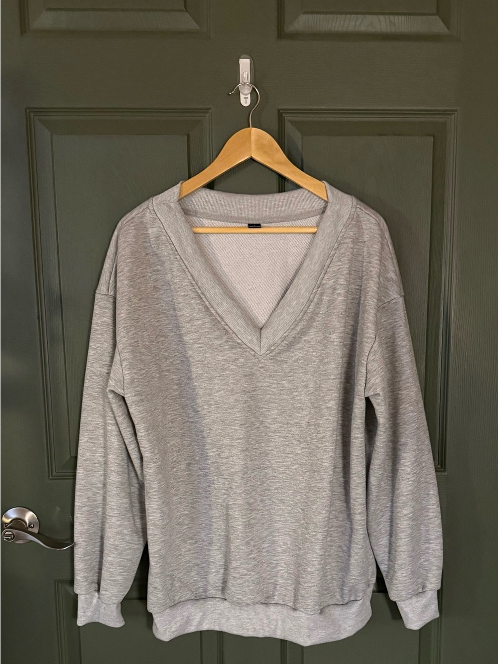 SHEIN Light Gray V-Neck Knit Pullover Sweater
